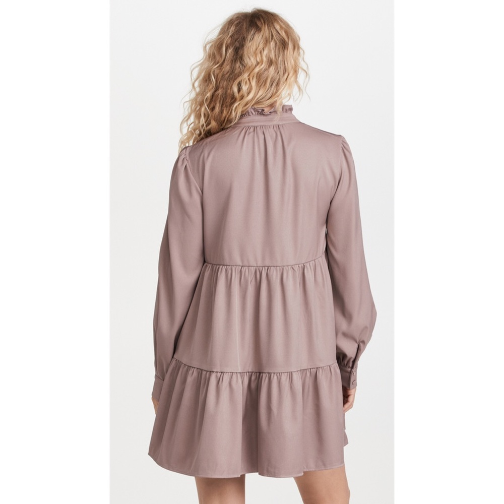 En Saison Tiered Babydoll Dress Peasant Band Collar Long Sleeve Mushroom M - Picture 14 of 16